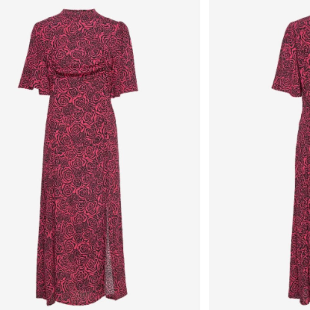 Gestuz Rosygz Maxi Dress Floral Print Pink Black Size 38 Boho Style